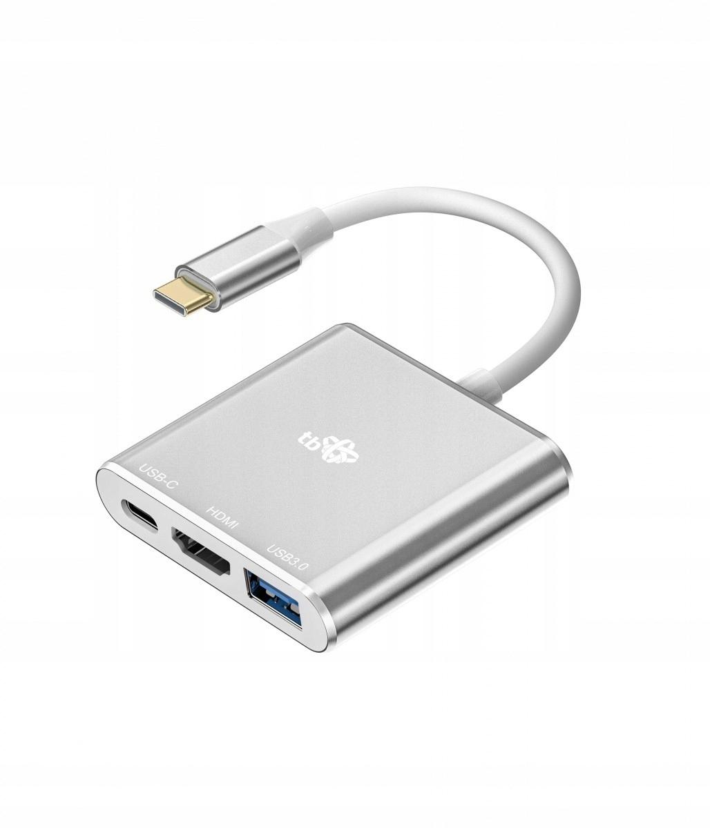 Adaptér HUB TB Clean AKTBXVAU3HMPDAV USB C 3v1 - HDMI, USB, PD strieborný