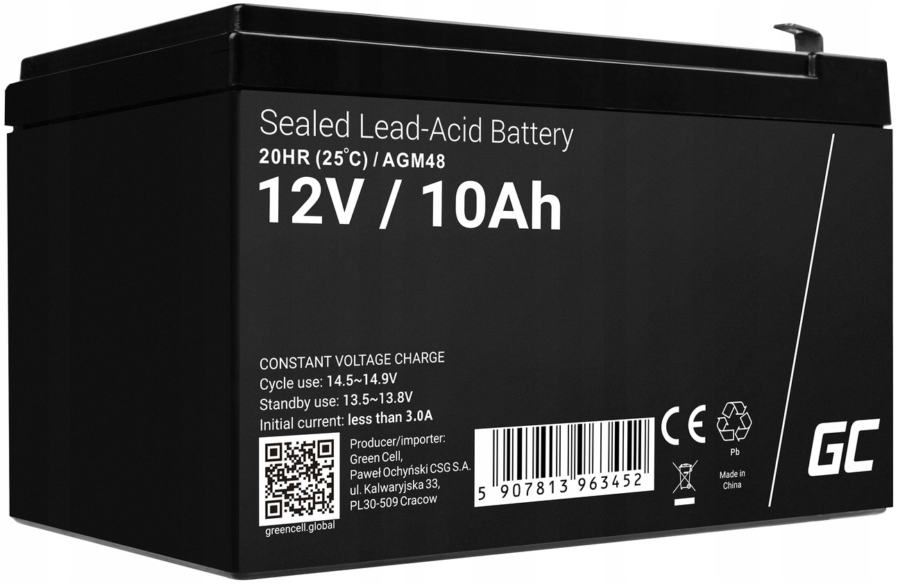 AGM BATÉRIA GREEN CELL 12V 10AH ELEKTRICKÉ VOZIDLÁ UPS SOLÁRNE 151X98X95