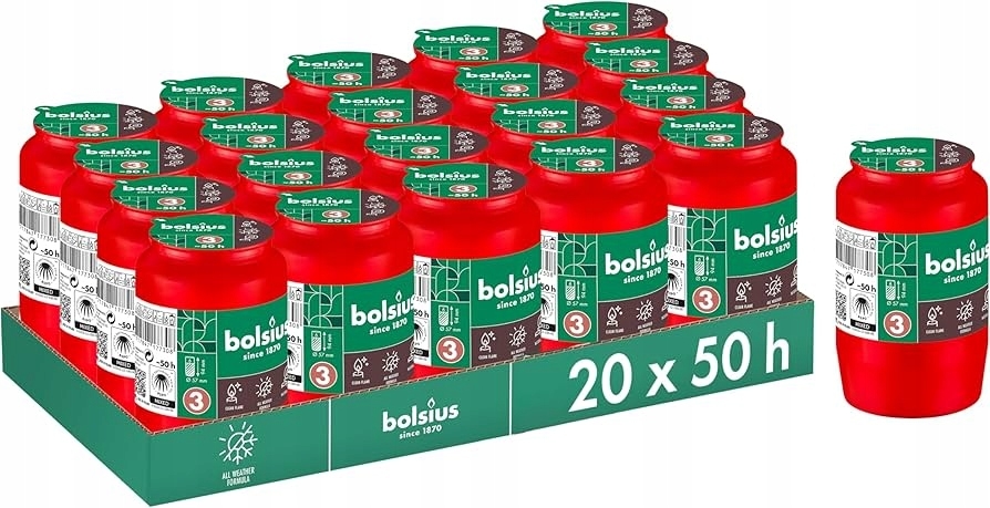 Bolsius červená sviečka, 19 ks, 2 dni horenia, bez palmového oleja