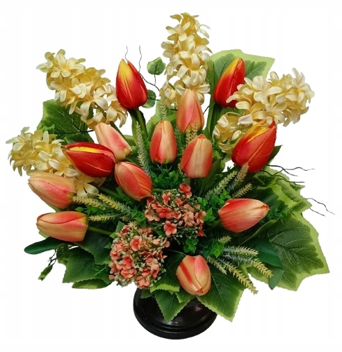 Nádherný umelý kvetinový aranžmán - tulipány a hyacinty na nožke