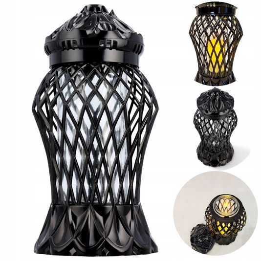 Elegantný a Moderný Cintorínsky Lampáš Glamour Váza Karo Veľký čierny, 37 cm
