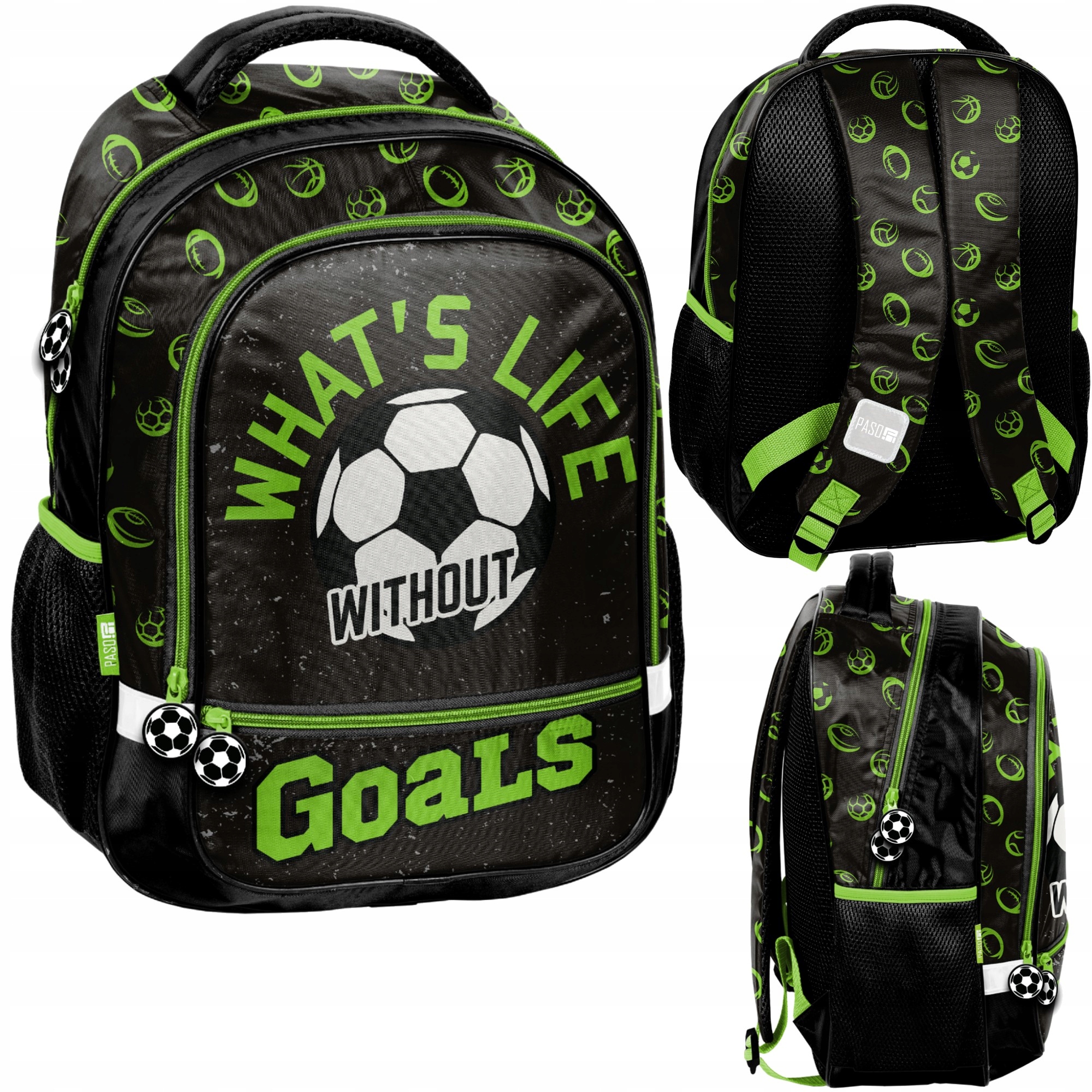 Školský batoh Paso s futbalovým motívom "What's Life without Goals"