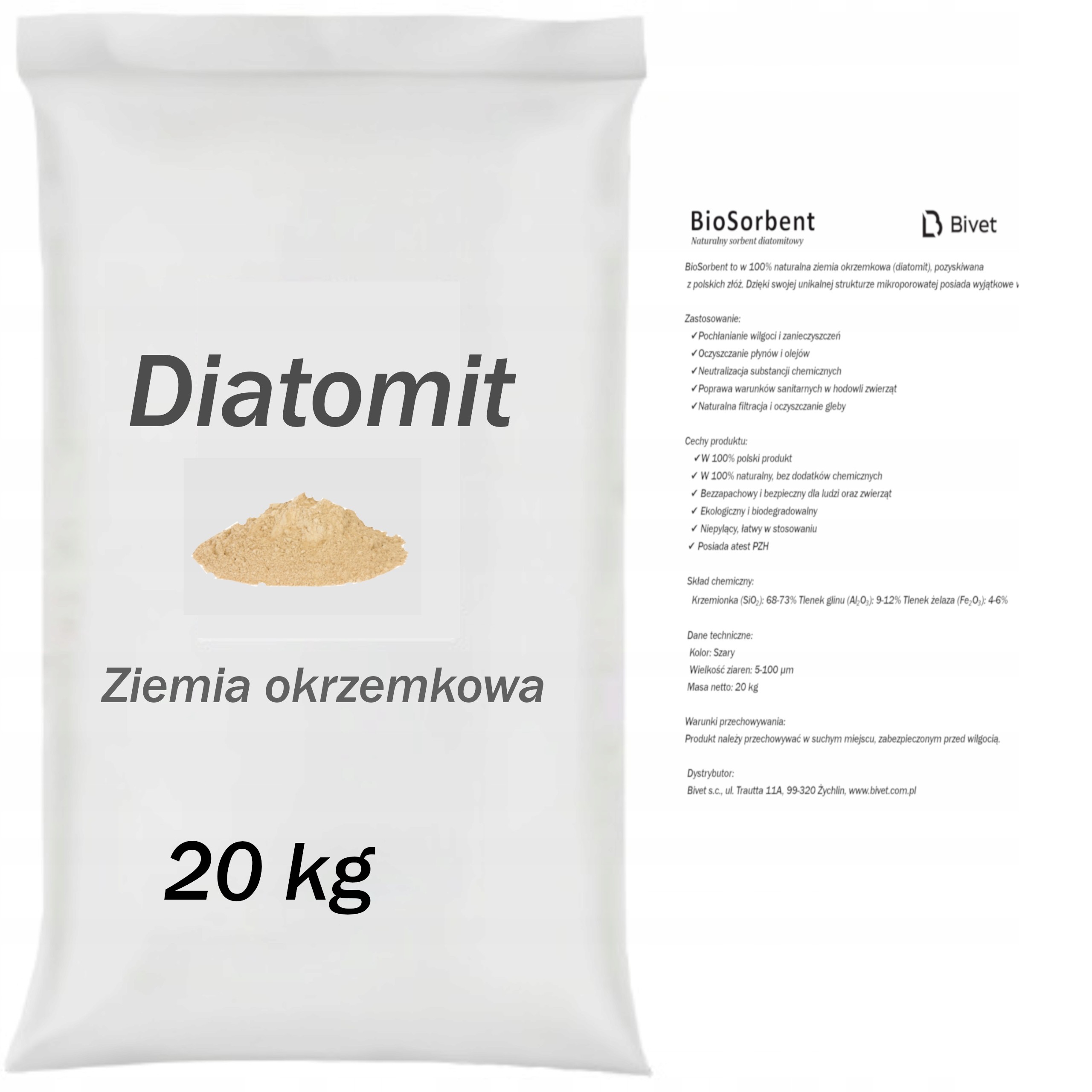 BioSorbent PREMIUM, kremelina, kremelina, KURČATÁ, HOLUBY, HYDINA, 20 l