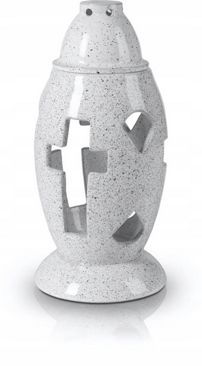 Biely keramický cintorínsky lampion "Mramor" s pokrievkou, 28 cm