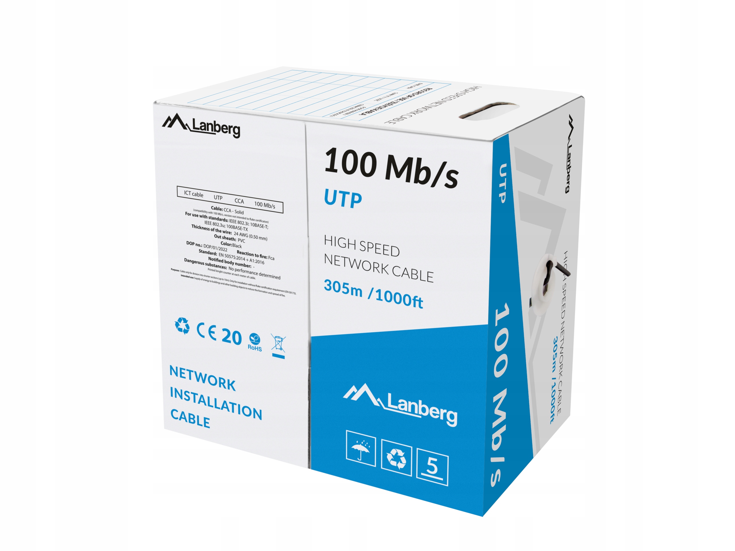 Lanberg UTP kábel 100Mb/s 305m CCA vodič čierny