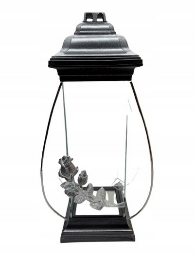 Elegantný moderný lampion s krásnym čelným sklom a striebornými aplikáciami