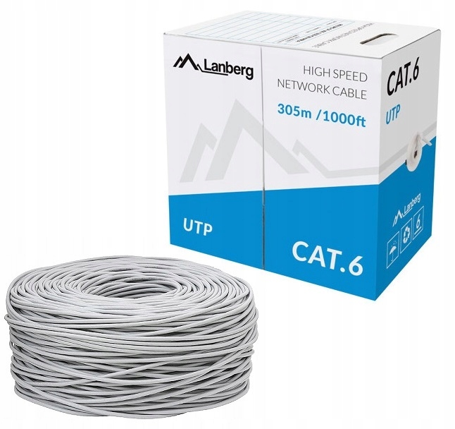 LANBERG UTP kábel Cat.6 CU 305 m šedý drôt