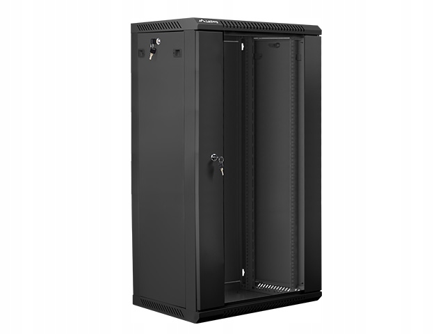 Nástenná inštalačná skrinka 19'' 22U 600X450mm čierna (s presklenými dverami)