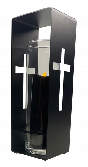 Moderná LED lampáš čierna oceľ s krížom 31cm - bezpečná a elegatná