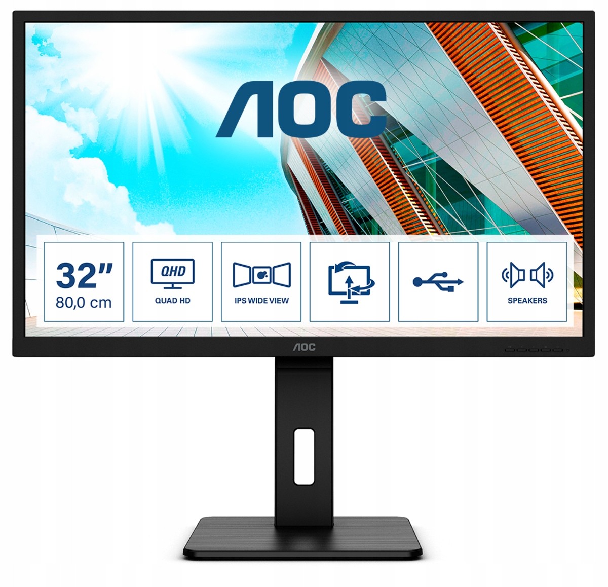 32-palcový monitor AOC Q32P2 2K IPS 75Hz 4ms s otočnými reproduktormi, kancelária