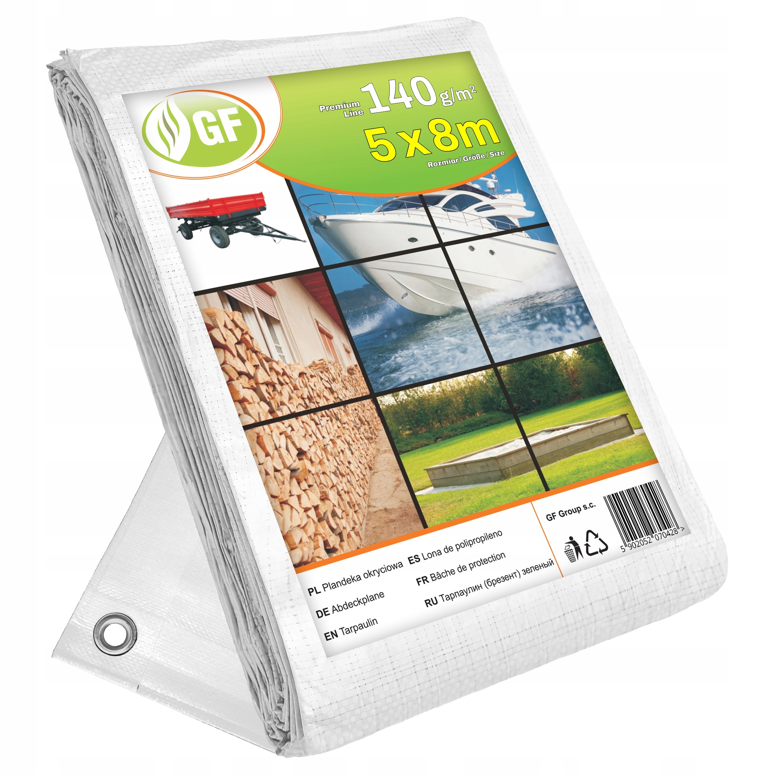 Vodeodolná a mrazuvzdorná plachta GF 5x8m, biela, 140g, s UV ochranou