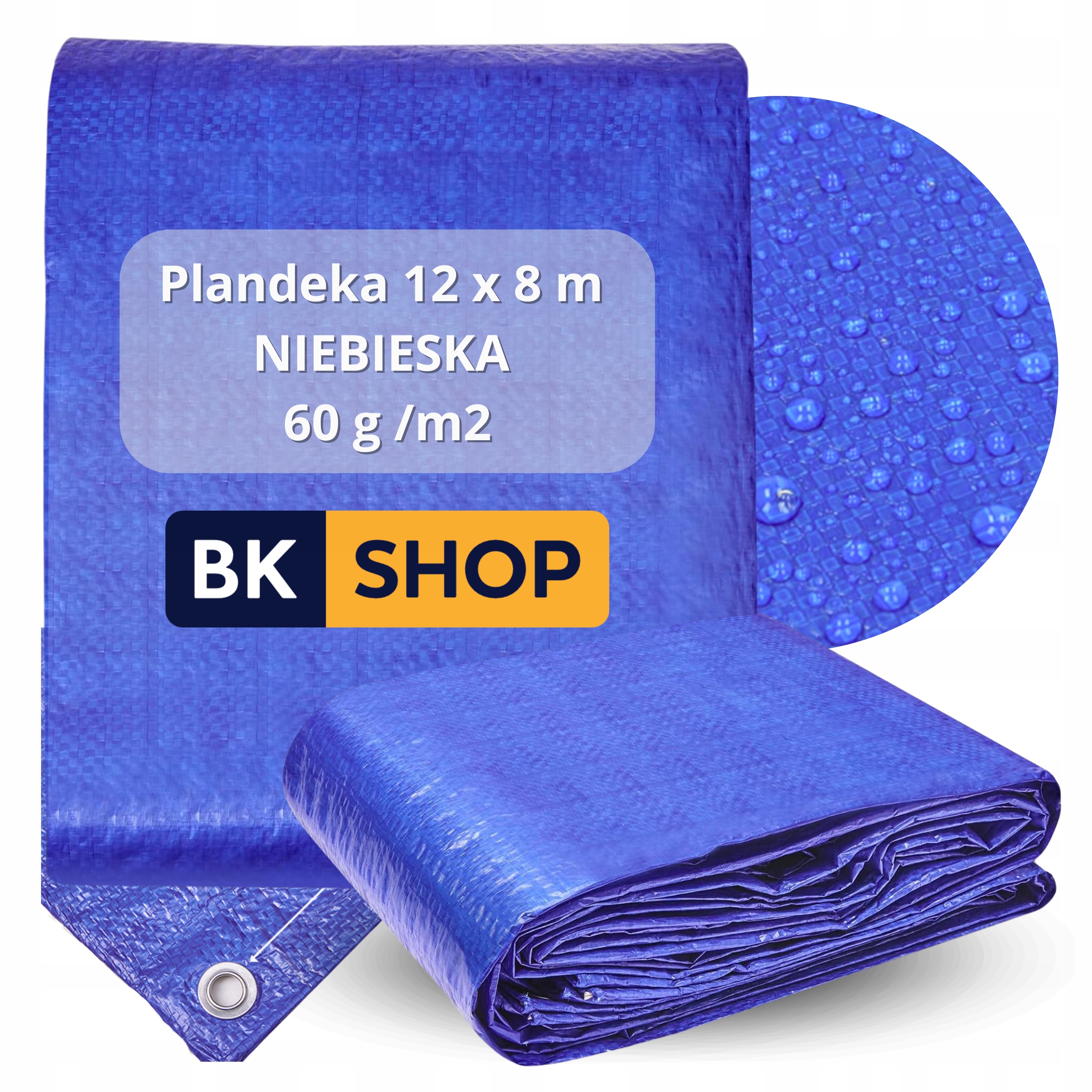 Trwała plandeka niebieska 12 x 8 m, uniwersalne zastosowanie, wzmocniona