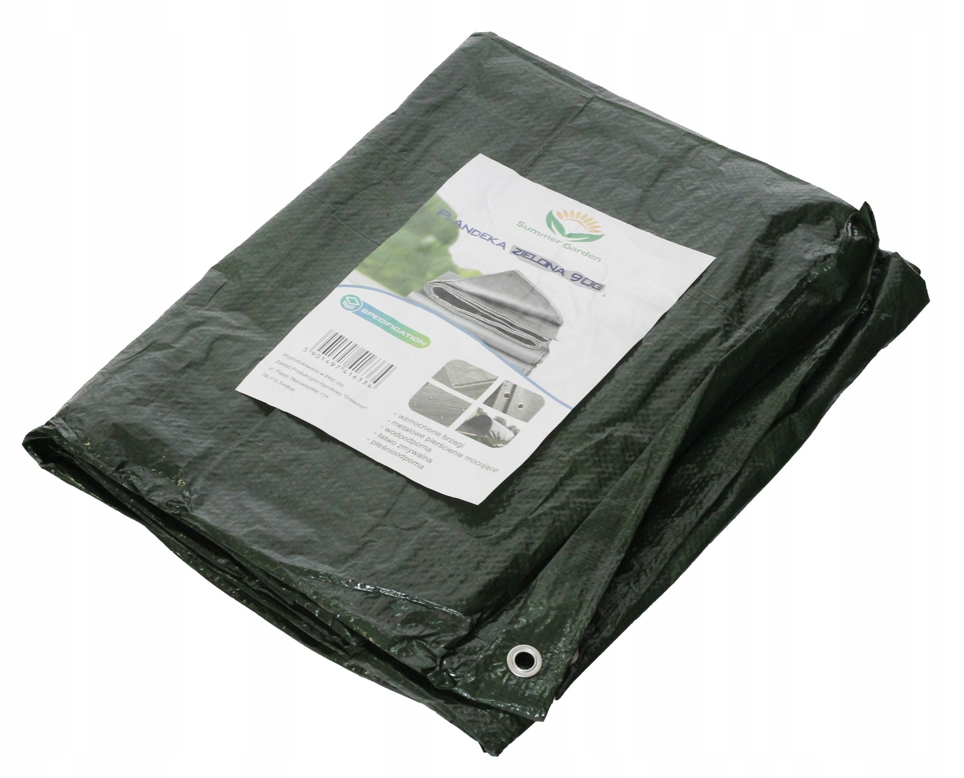 Odolná zelená plachta 4x8m, 90g/m² s hliníkovými krúžkami