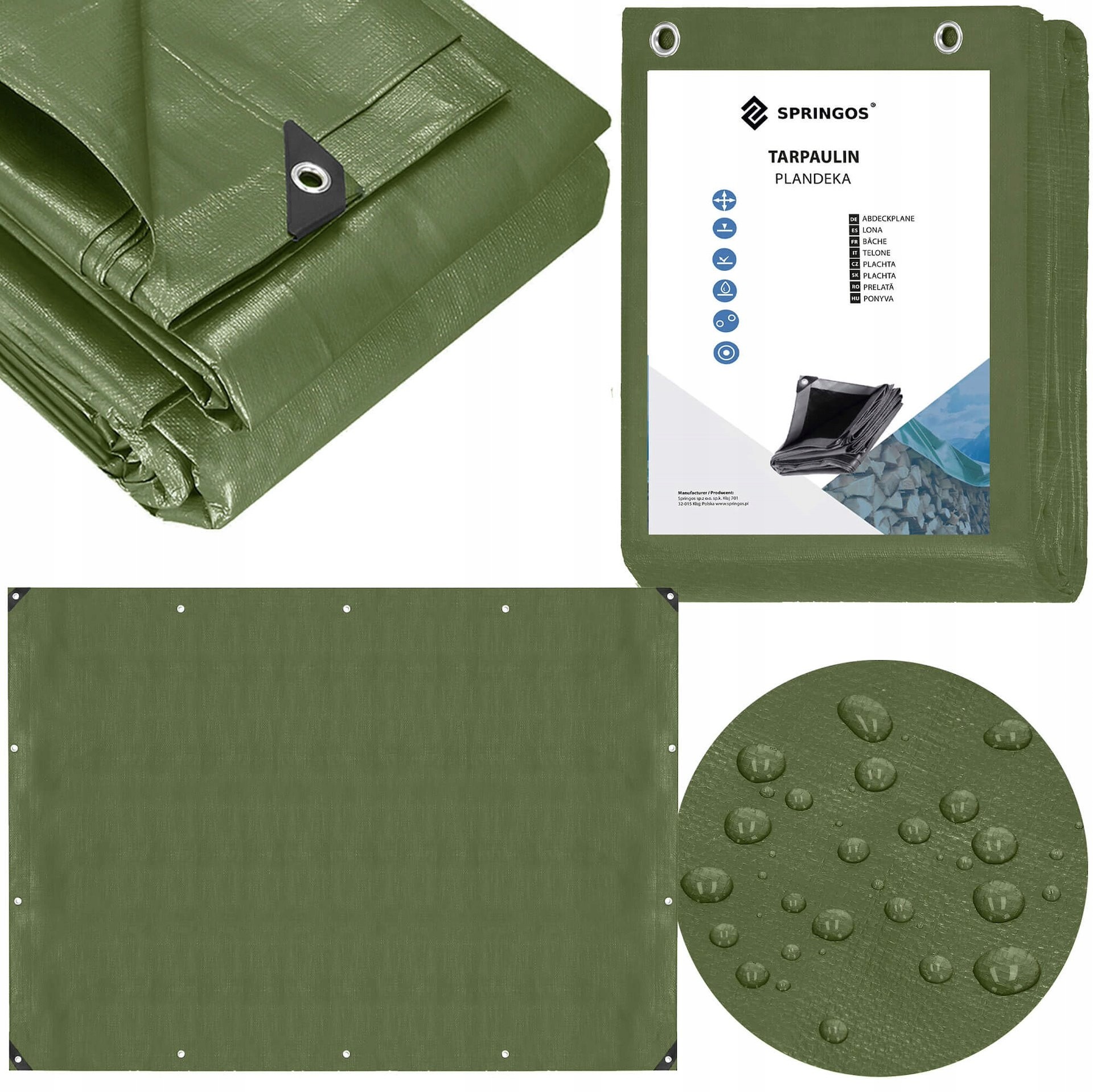 Univerzálna zosilnená plachta Springos® 6x9m, zelená, 120g/m2 s UV ochranou