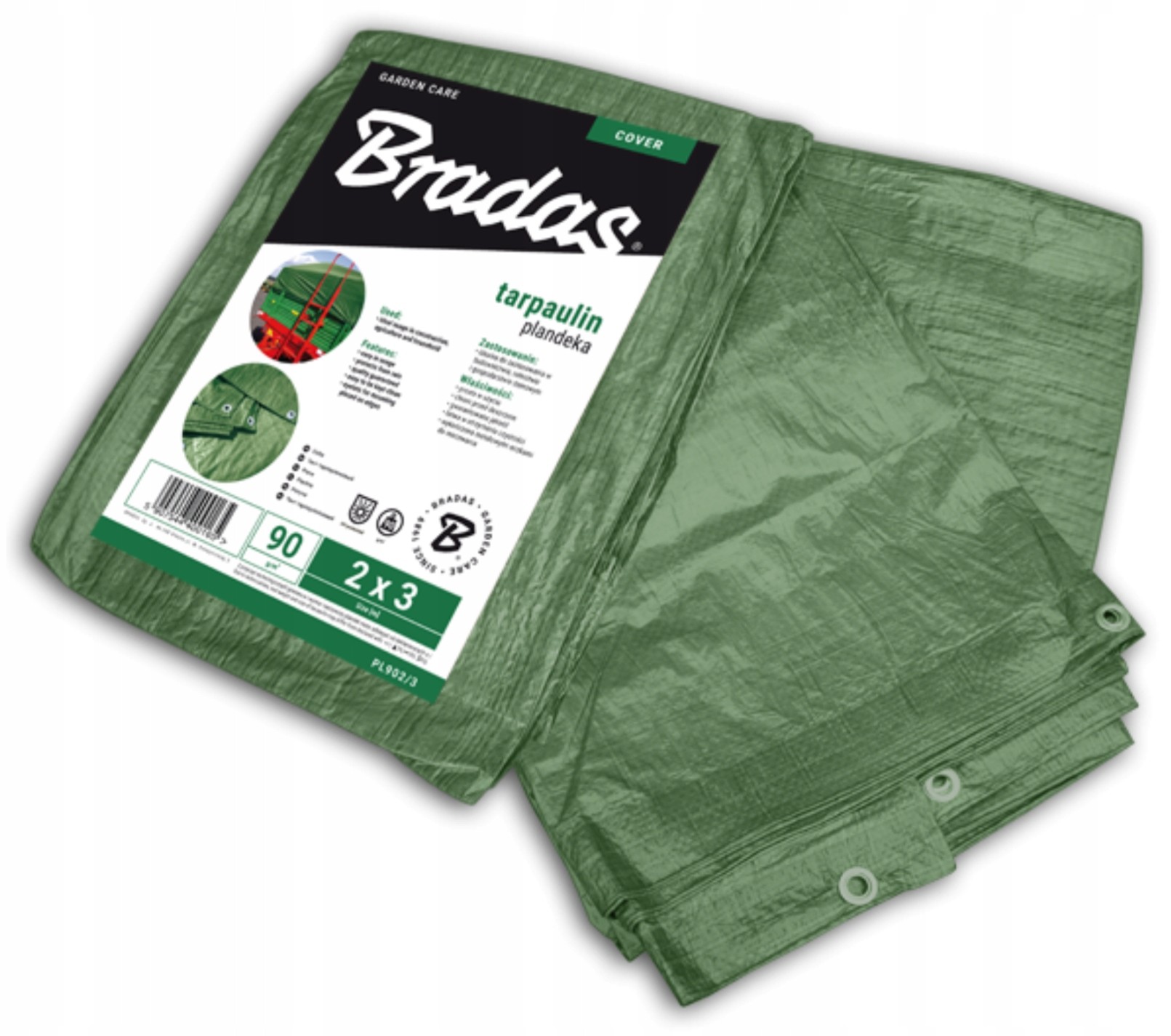 Zosilnená plachta GREEN séria Bradas® - 4x5 m, zelená, 90g/m2