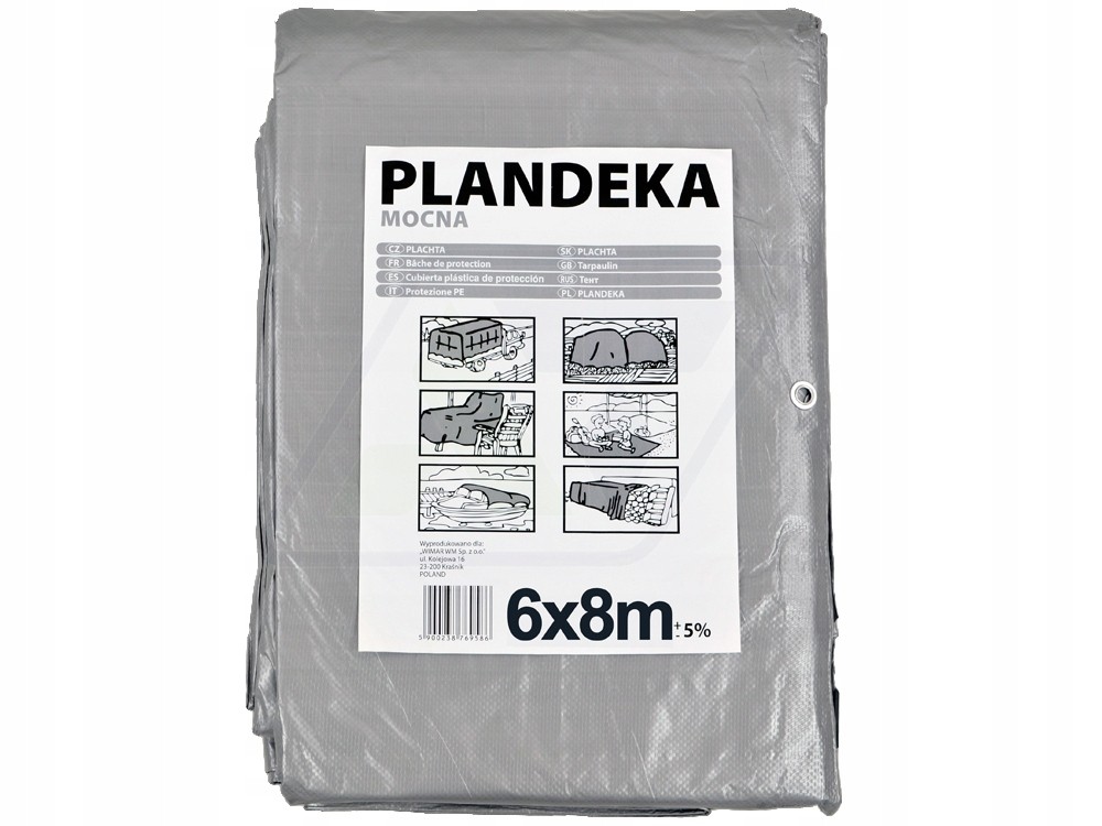 Odolná strieborná plachta 6x8 metrov, 110 g/m2 s polypropylénovou armovanou hranou