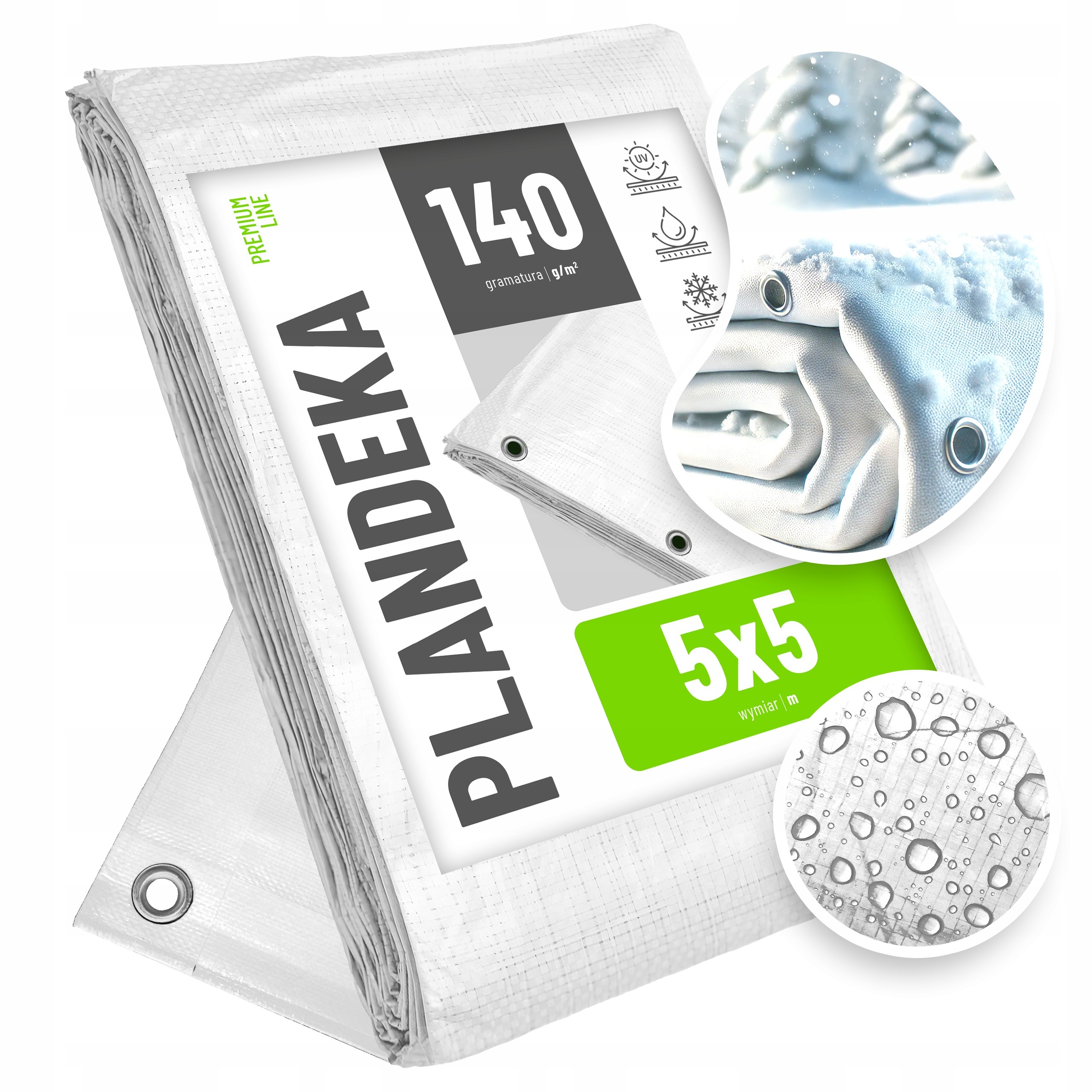 Viacúčelová vodotesná plachta 5x5 biela, mrazuvzdorná s UV ochranou, 140g