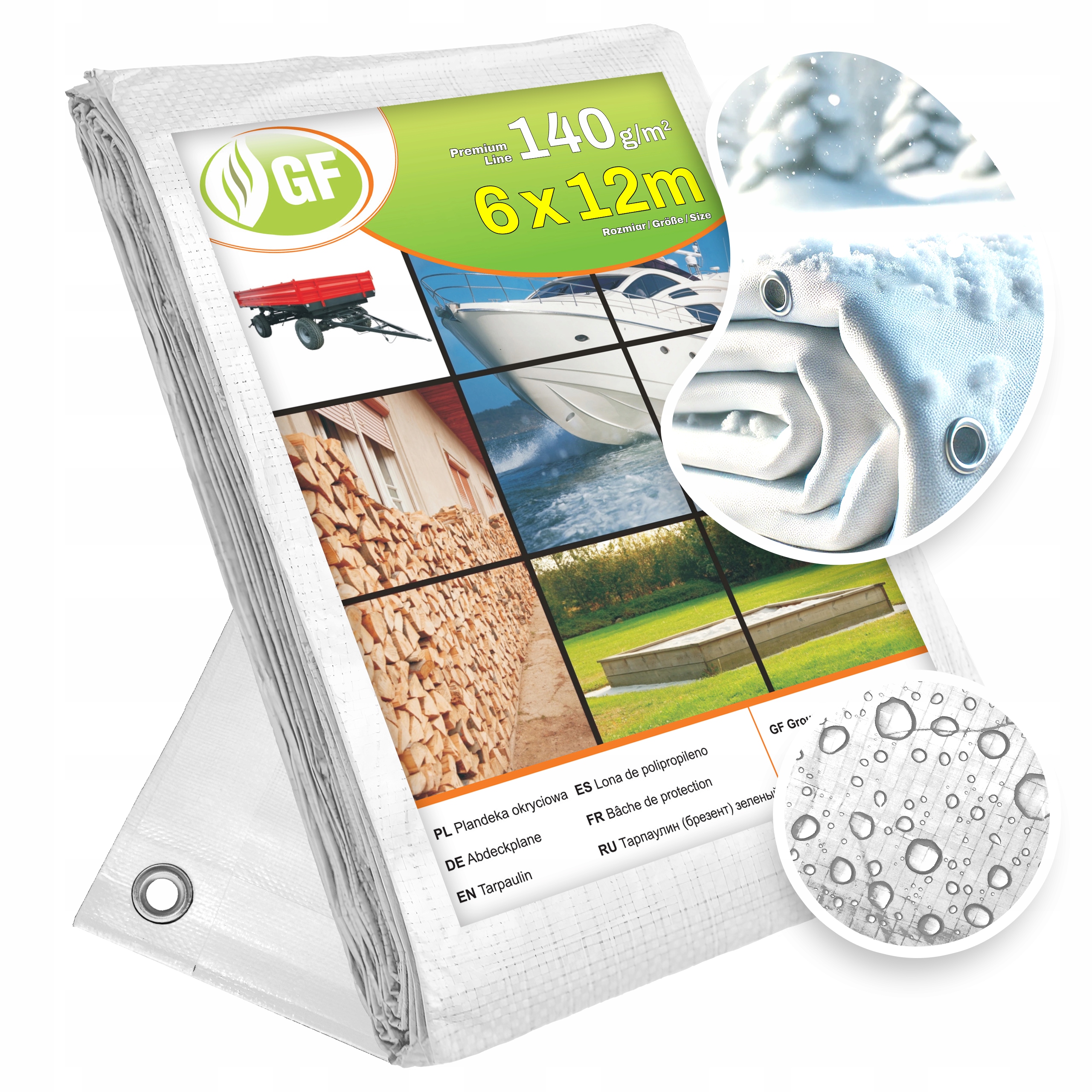 Hustá vodotesná plachta 6x12 biela, UV ochrana, 140g/m²