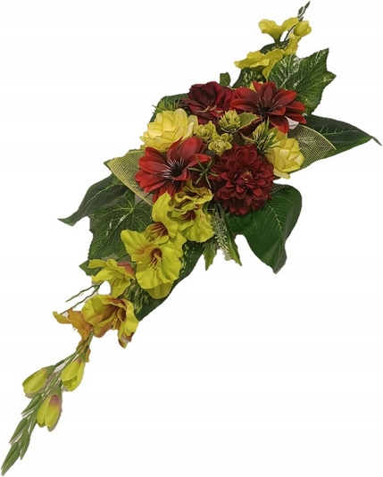 Elegantný Nagrobok s Zelenými Mečíkmi a Bordovými Kvietkami v Čiernej Mise 16cm