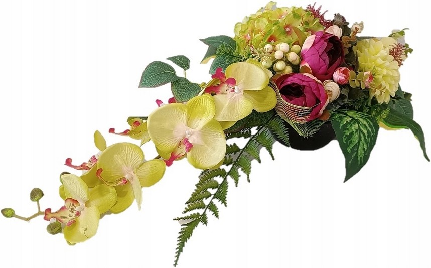 Elegantný náhrobný stroik s zeleným orchideami a inými kvetmi