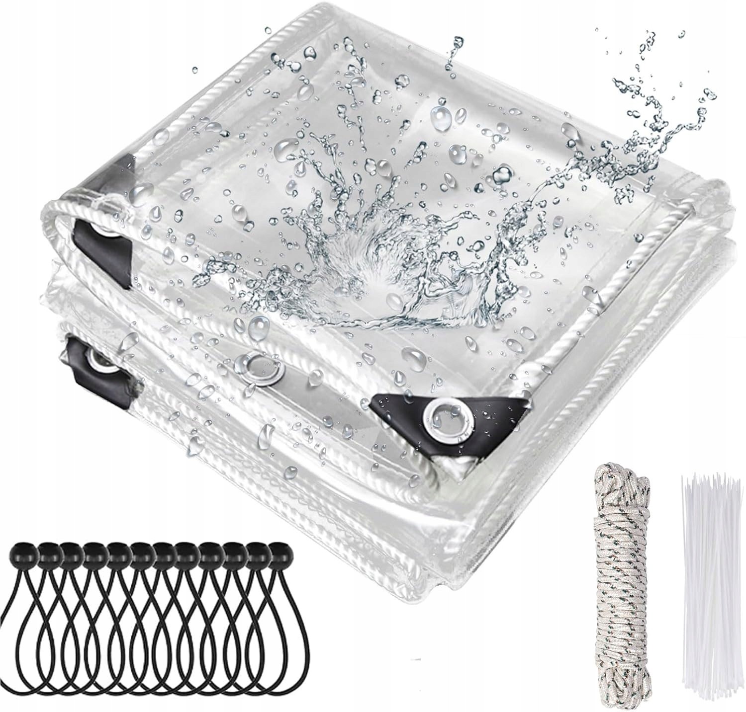Przezroczysta wodoodporna plandeka ogrodowa z PVC, 420g/m2, 2.5x1.8m