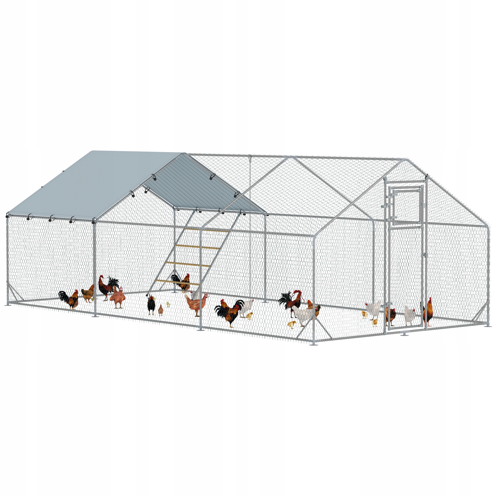Kurník PawHut s oceľovým výbehom 300x600x195 cm pre 18-24 sliepok