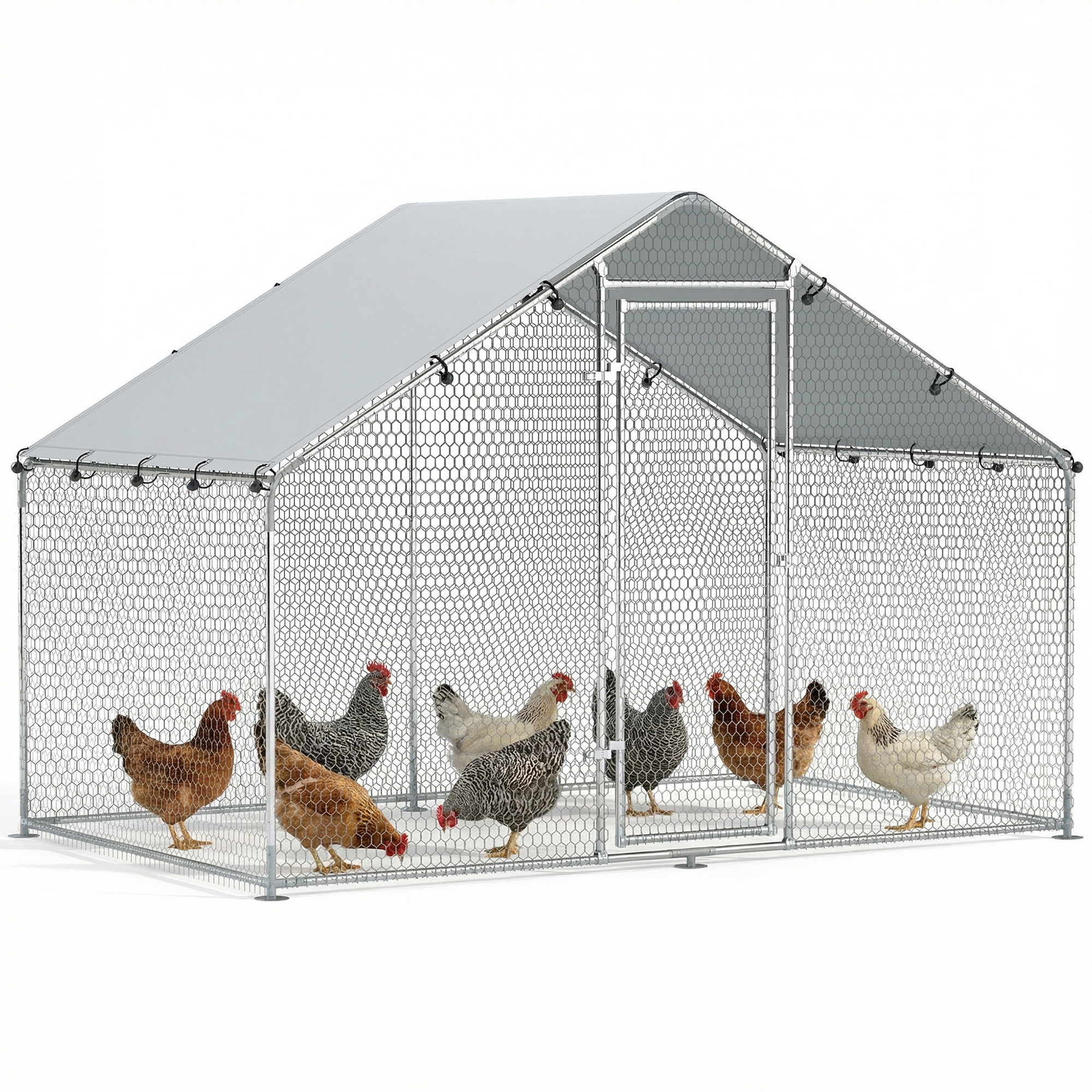 Kurník PawHut s výbehom 3x1,7x1,9 m, pozinkovaná oceľ, zámok