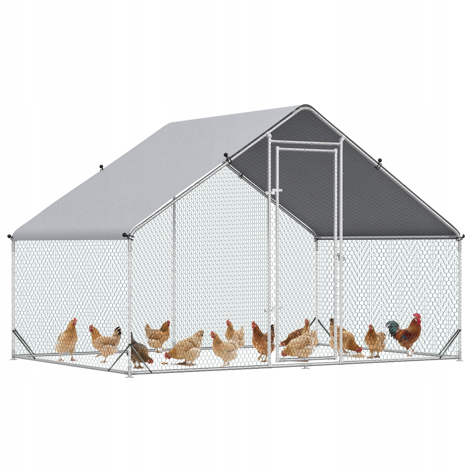 Kurínec PawHut s oceľovou voliérou, 3 x 2 x 2 m, pre 4-6 sliepok