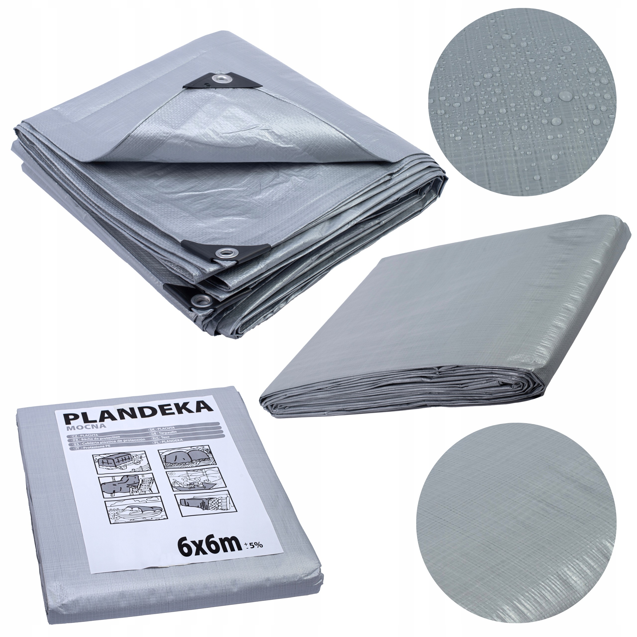 Odolná PP plachta 6x12m 120g/m2 s UV filtrom, očkami a zosilnenými okrajmi - strieborná