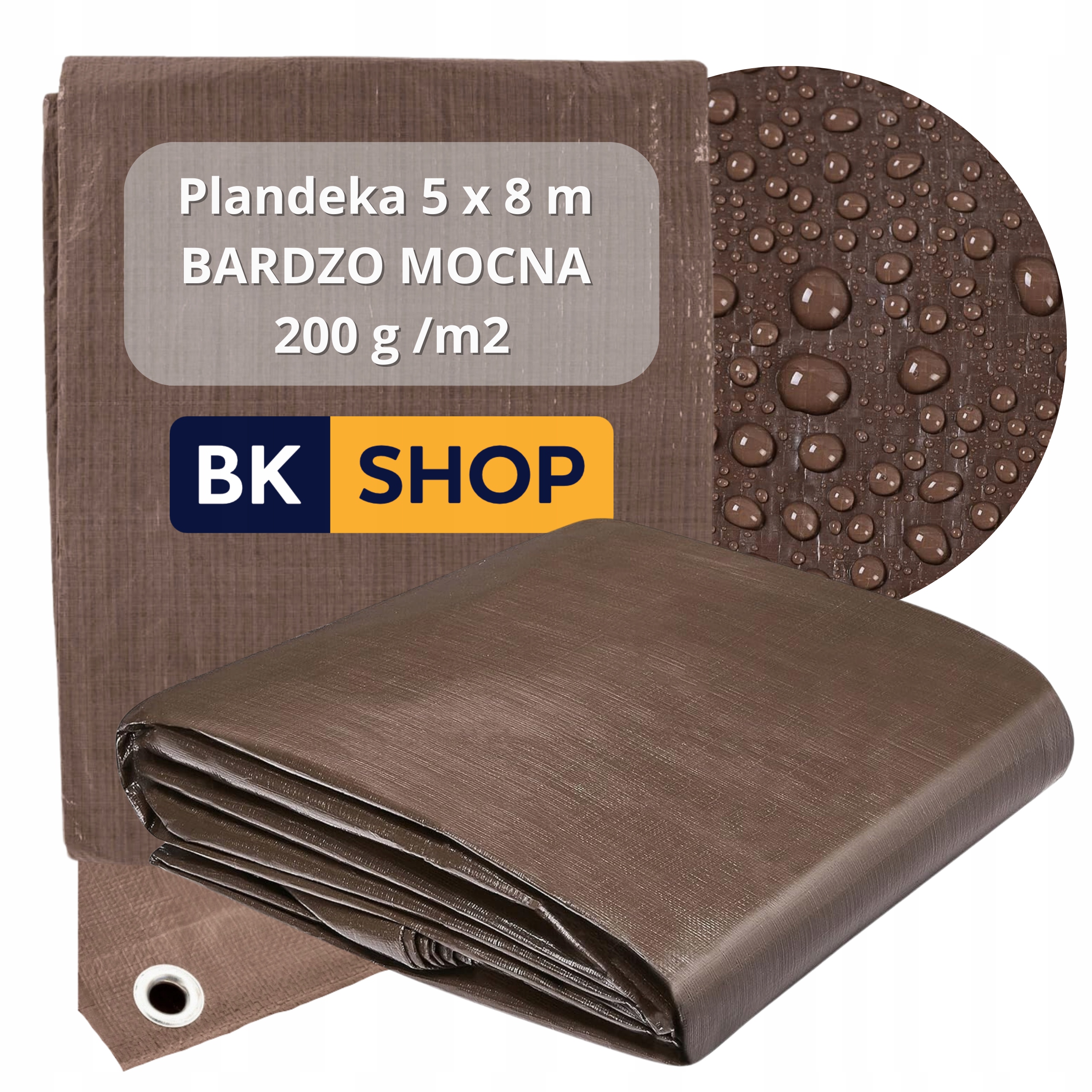 Odolná univerzálna plachta 5x8m, hnedá, 200g/m², vodotesná s UV filtrom