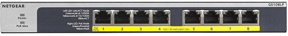 Prepínač Netgear GS108LP-100Eus PoE
