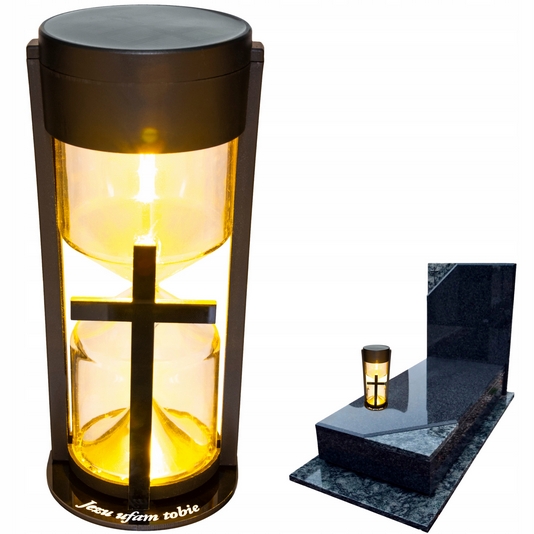 Solárna LED lampa - Moderný pamätník s pozláteným krížom