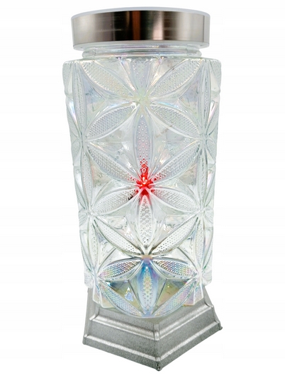 Solárny LED Náhrobný Svietnik s Opalizujúcim Sklom a Kvietkovým Motívom, 28 cm