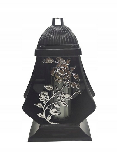 Sklenná cintorínska lampa - moderný dizajn s čiernymi a modrými prvky