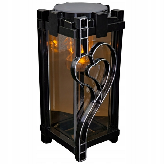 Solárny LED Lampion v Tme Dymovo Hnedý s Srdcom, 30 cm, Čierny