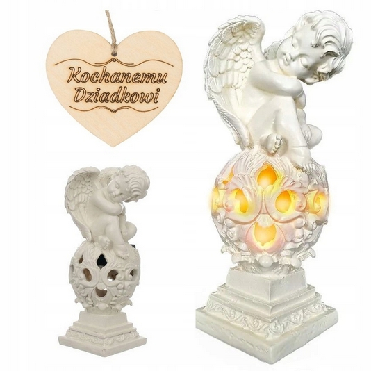Solárna Lampa Anjel pre Milovaného Deda do Záhrady alebo na Hrob s Visiacim Srdiečkom