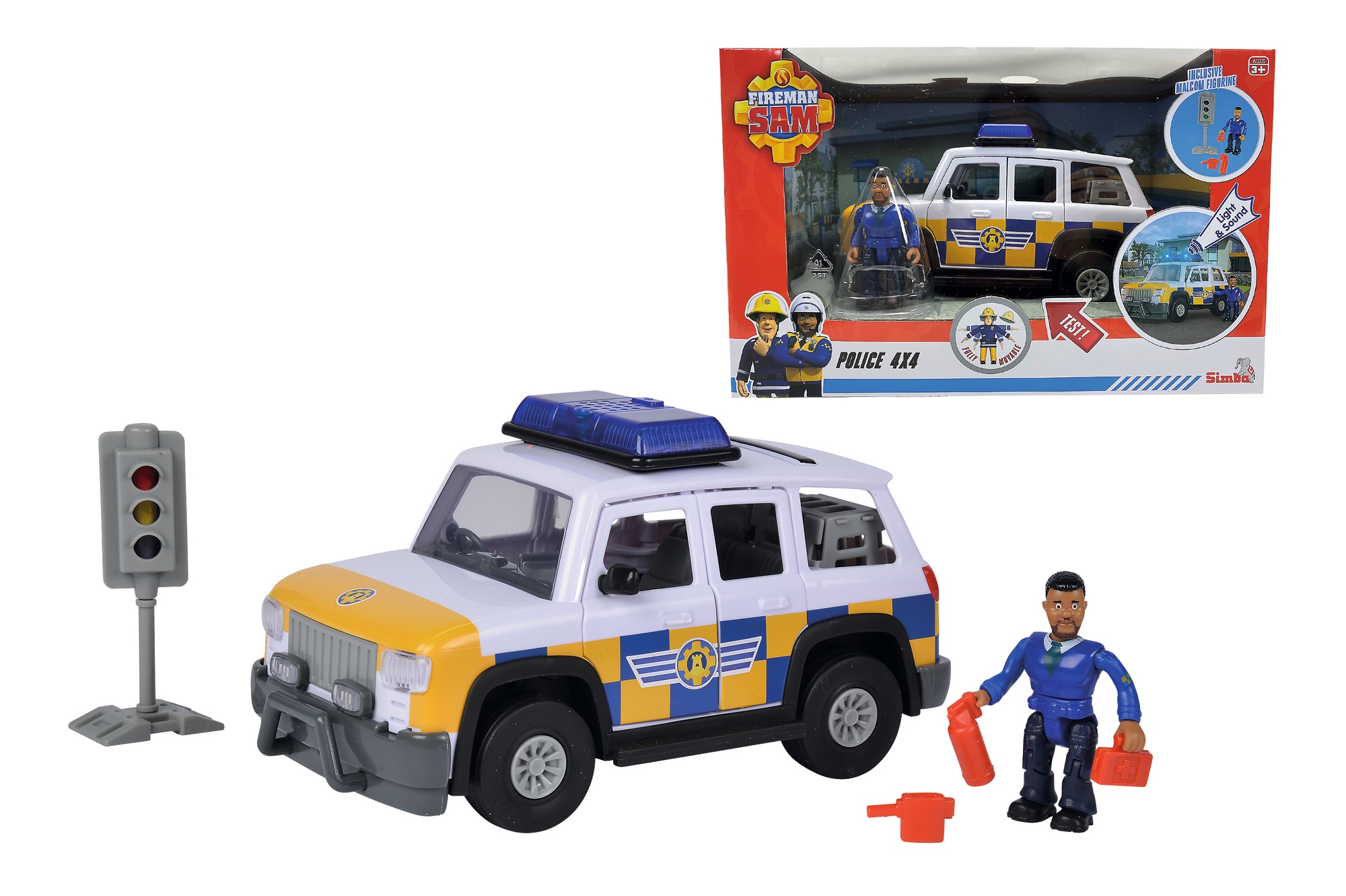 Policajný džíp Simba Hasič Sam s figúrkou Malcolma 9251096