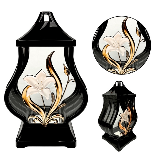 Elegantná Sklenená Lampa "Faraón Biely Kvet so Zlatými Listkami" 30cm