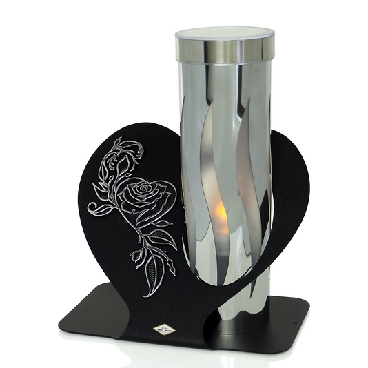 Solárny LED znicz v tvare srdca s ružou - Solárna lampa na hrob