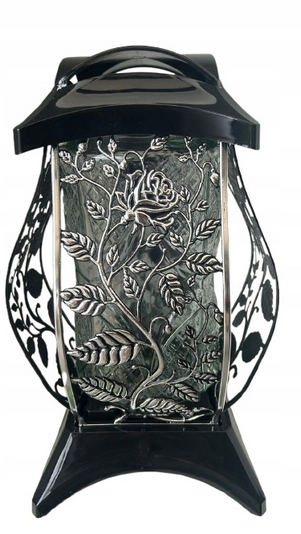Čierno-strieborný lampión s metalickými perami - Vysoký 36 cm