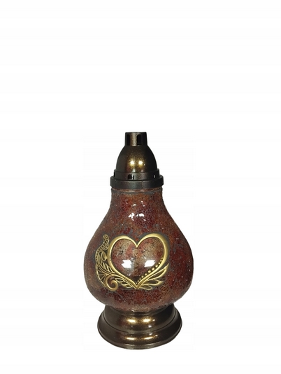 Záručná lampa Karafa s vitrážovým srdcom v hnedom prevedení