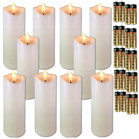 Sada 10 LED sviečok na batérie, biely odtieň a efekt plamena