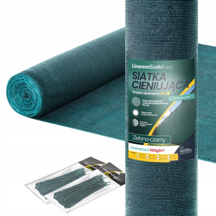 Tieniaca sieť Premium 1,5×50 m | 90 % tienenie, UV+ ochrana, zeleno-čierna