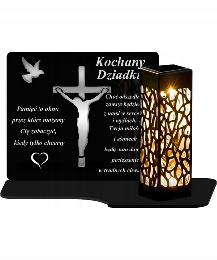 Veľký Solárny Cintorínsky Sviečkový Lampáš XL s Trojrozmerným Krížom a Ozdobami