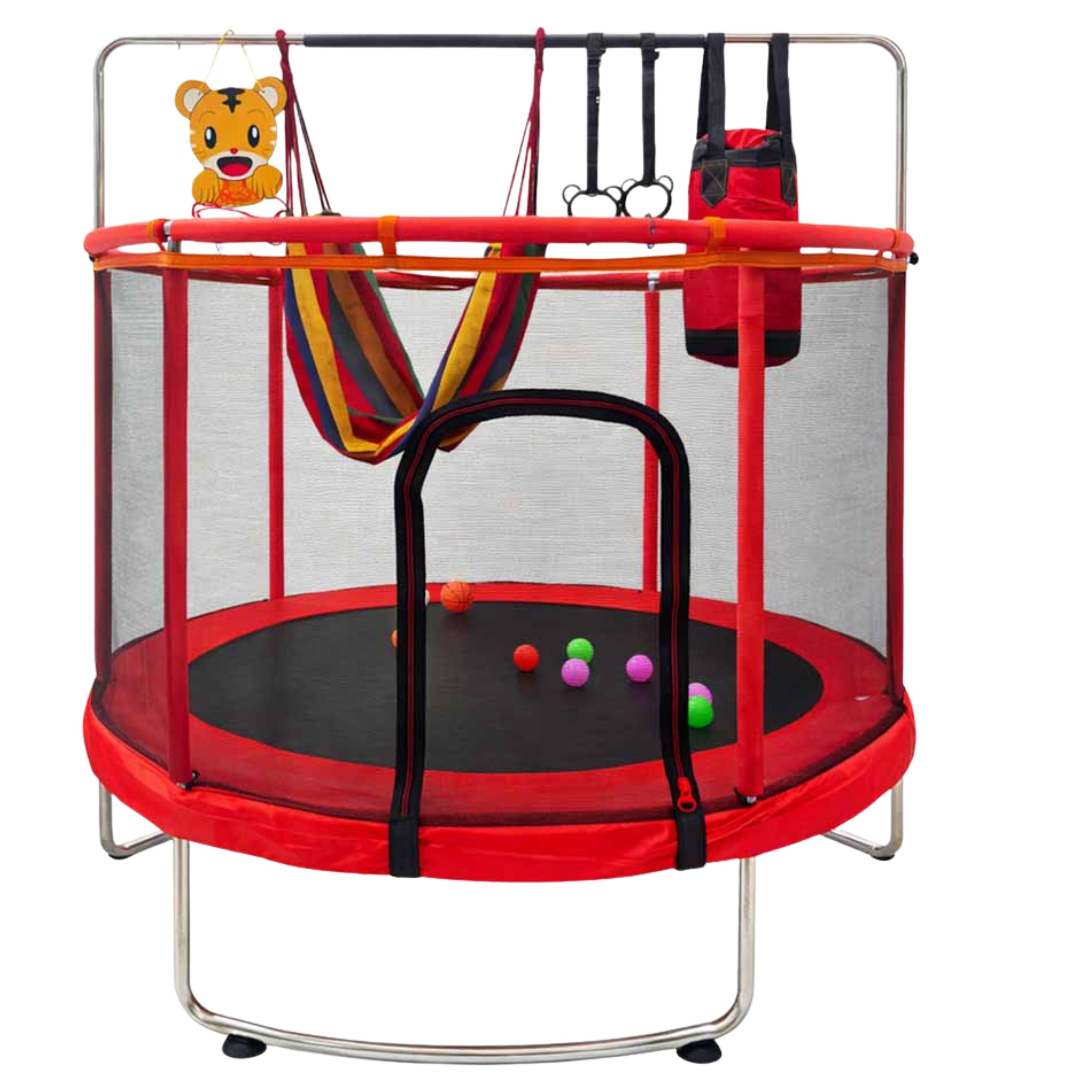 Detská záhradná trampolína so sieťou, červená, lopty, pumpa, sada 150 kg