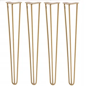 Súprava 4 zlatých kovových nôh Hairpin, výška 71 cm