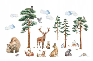 Detské nálepky na stenu Lesné zvieratká, približne 200 × 72 cm