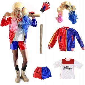 Dievčenský kostým - Harley Quinn Peruka Stick Stick 6 prvkov 9-10L