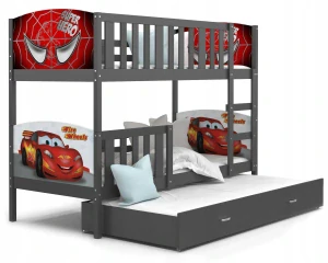 Detská poschodová posteľ - Poschodová posteľ pre deti, 3 -seater s grafikou