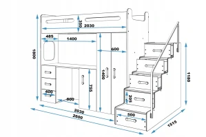 Detská poschodová posteľ - Bunk Bed +šatník max 4 200x80 s stolom